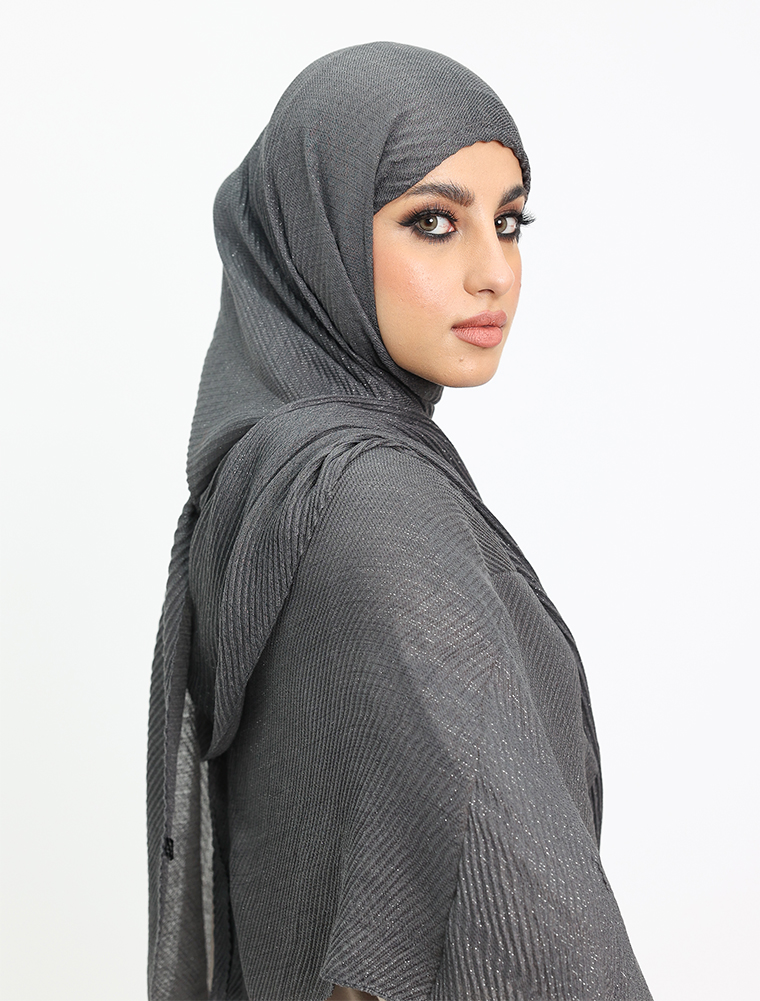 Grey Crinkle Lurex Hijab